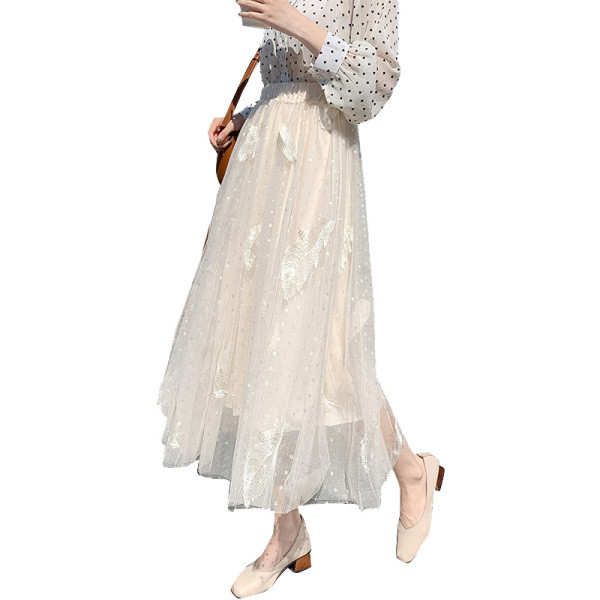 Naujo modelio moteriškas sijonas su siuvinėjimu ir blizgiu efektu