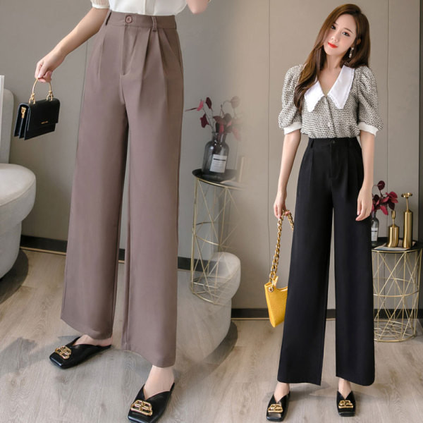 Sieviešu ikdienas bikses ar augstu vidukli un pogām - plats modelis