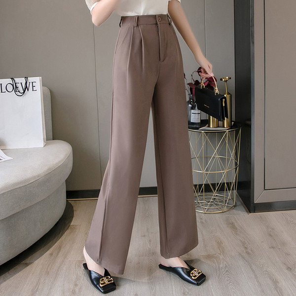 Sieviešu ikdienas bikses ar augstu vidukli un pogām - plats modelis