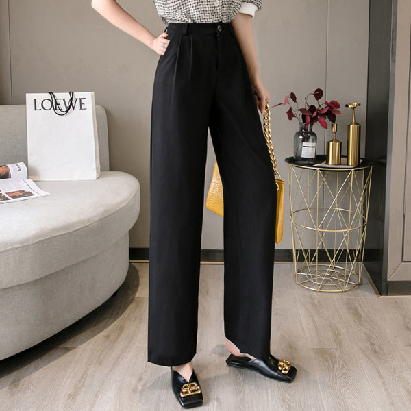 Sieviešu ikdienas bikses ar augstu vidukli un pogām - plats modelis