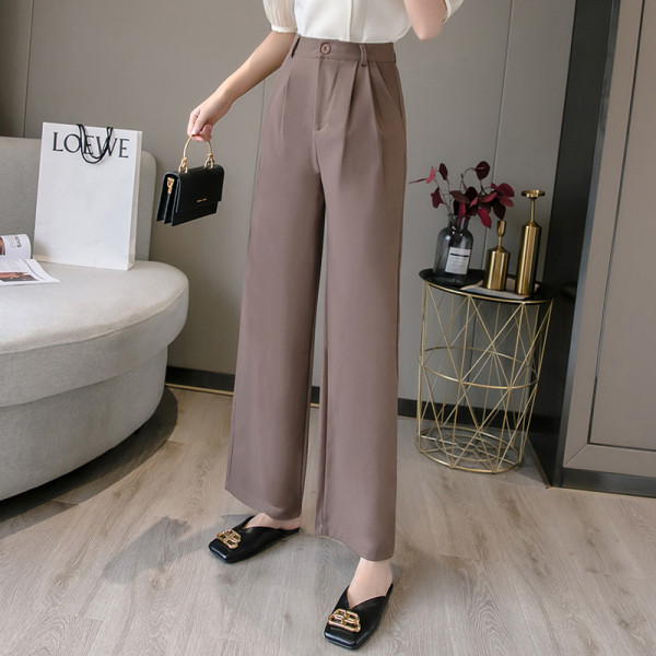 Sieviešu ikdienas bikses ar augstu vidukli un pogām - plats modelis