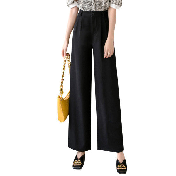 Sieviešu ikdienas bikses ar augstu vidukli un pogām - plats modelis