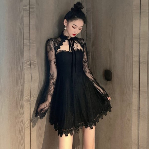 Rochie moderna de dama cu dantela si cravate