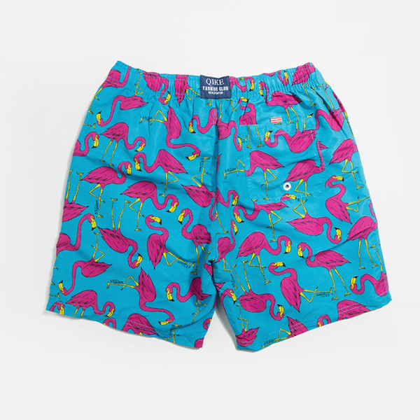 Costum de baie pentru bărbați cu talie elastică și model colorat cu flamingo