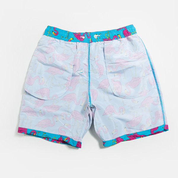 Costum de baie pentru bărbați cu talie elastică și model colorat cu flamingo