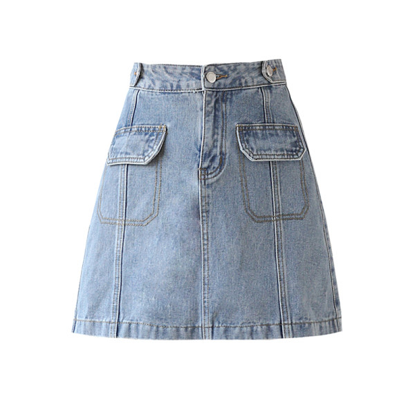 Ikdienas sieviešu īsi džinsa svārki ar kabatām un augstu vidukli