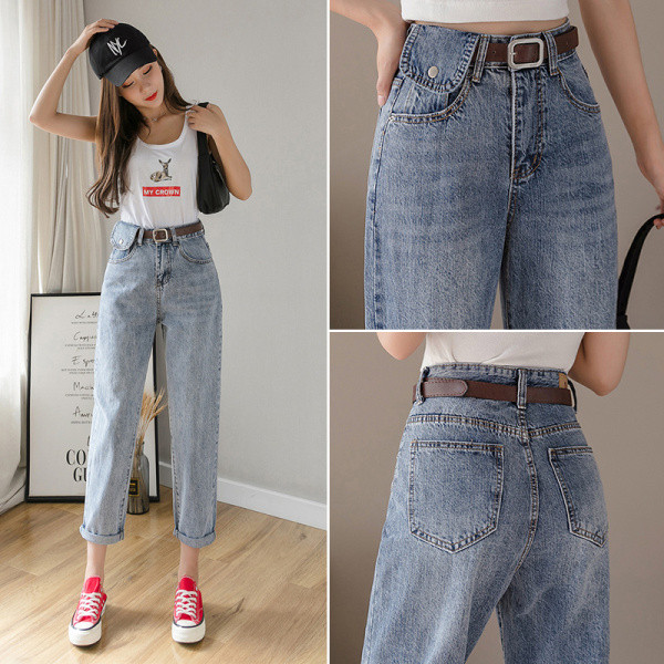 Moteriški viršutiniai džinsai aukštu juosmeniu tiesiu modeliu