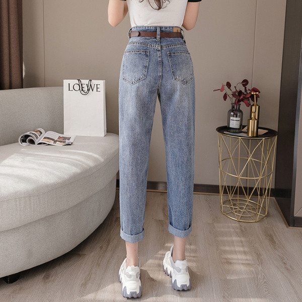 Moteriški viršutiniai džinsai aukštu juosmeniu tiesiu modeliu