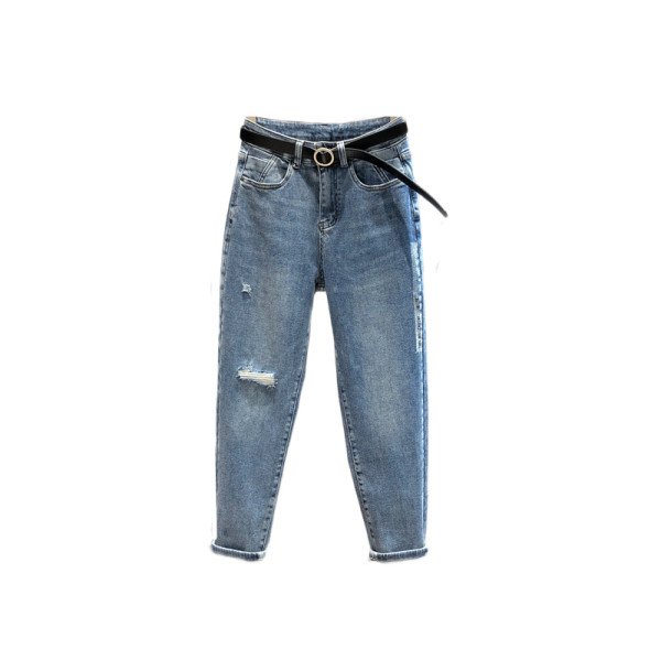 Sieviešu ikdienas džinsi ar augstu vidukli un saplēstu motīvu