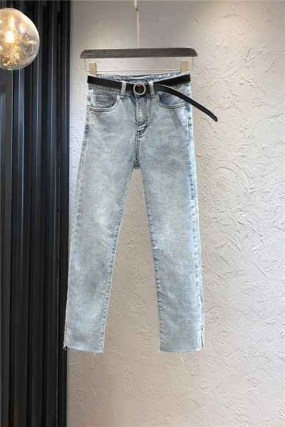 Sieviešu ikdienas džinsi ar augstu vidukli, jostu un kabatām