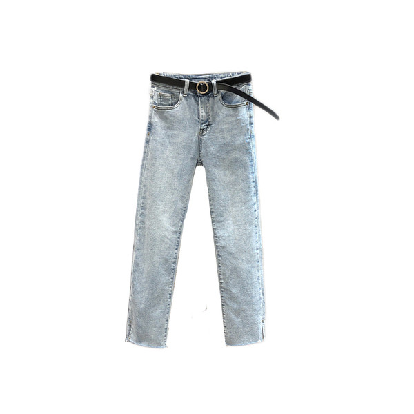 Sieviešu ikdienas džinsi ar augstu vidukli, jostu un kabatām