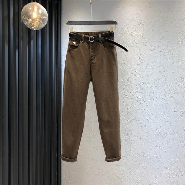 Moteriški laisvalaikio ilgi džinsai su kišenėmis ir aukštu juosmeniu