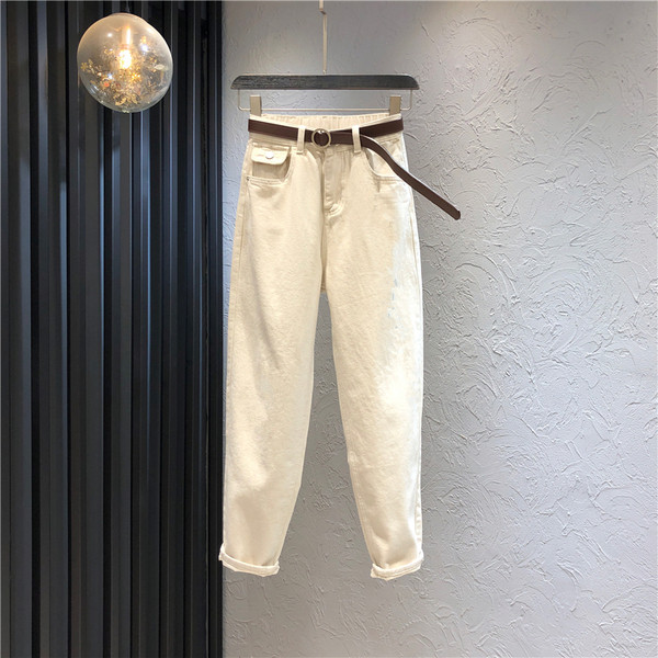 Moteriški laisvalaikio ilgi džinsai su kišenėmis ir aukštu juosmeniu