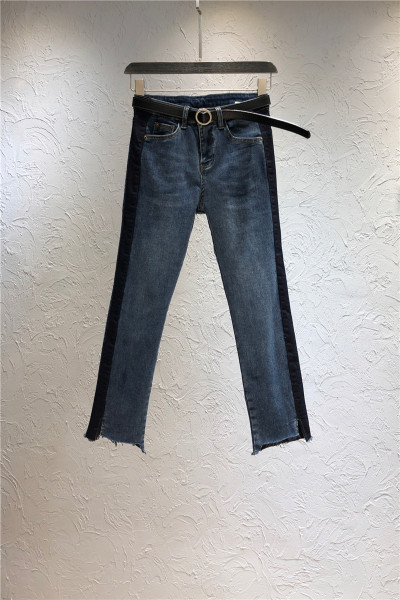 Alkalmi női hosszú farmernadrág szegéllyel és magas derékkal