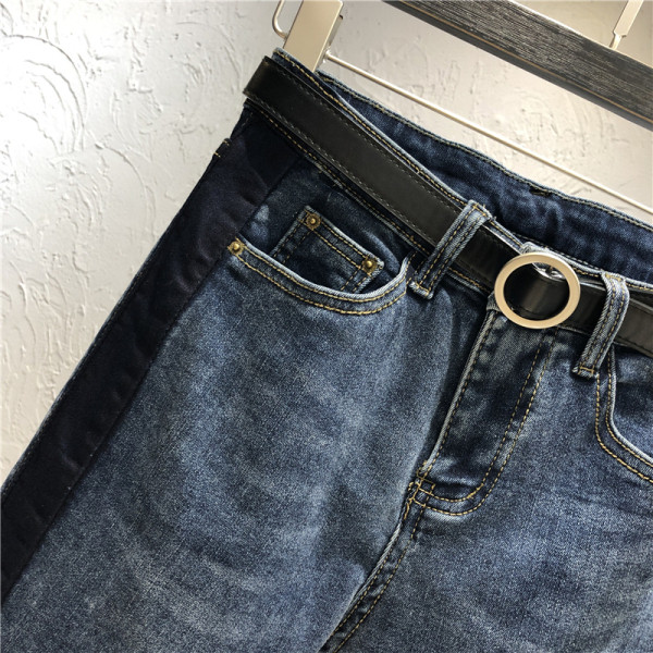 Alkalmi női hosszú farmernadrág szegéllyel és magas derékkal