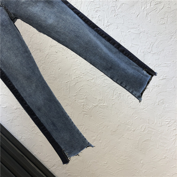 Alkalmi női hosszú farmernadrág szegéllyel és magas derékkal