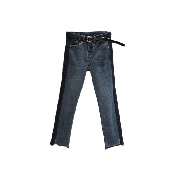 Alkalmi női hosszú farmernadrág szegéllyel és magas derékkal