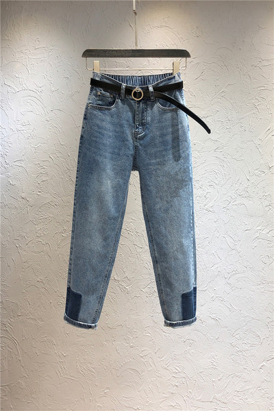 Modern női hosszú farmernadrág derékrészben gumival