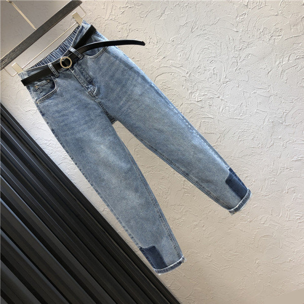 Modern női hosszú farmernadrág derékrészben gumival