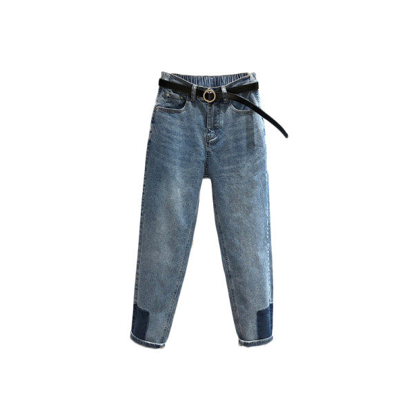 Modern női hosszú farmernadrág derékrészben gumival