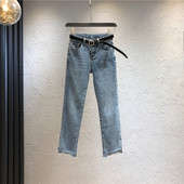 Sieviešu ikdienas džinsi ar kabatām un jostu - taisns modelis