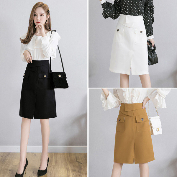 Elegantne kõrge vöökoha ja lõhikuga naiste seelik