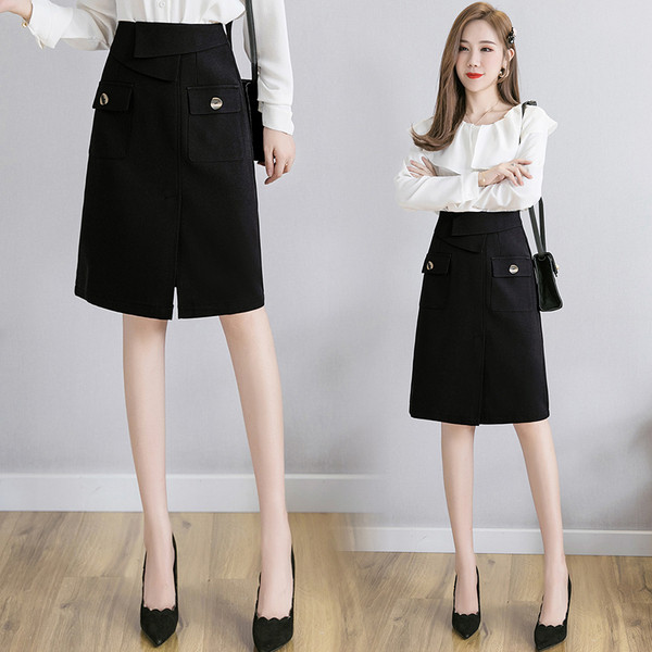 Elegantne kõrge vöökoha ja lõhikuga naiste seelik