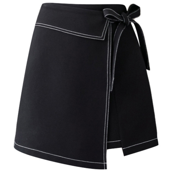 Modernus moteriškas sijonas aukštu juosmeniu ir A formos raiščiais