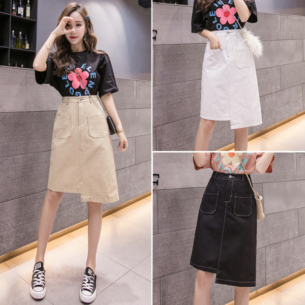 Alkalmi női szoknya zsebekkel - aszimmetrikus modell