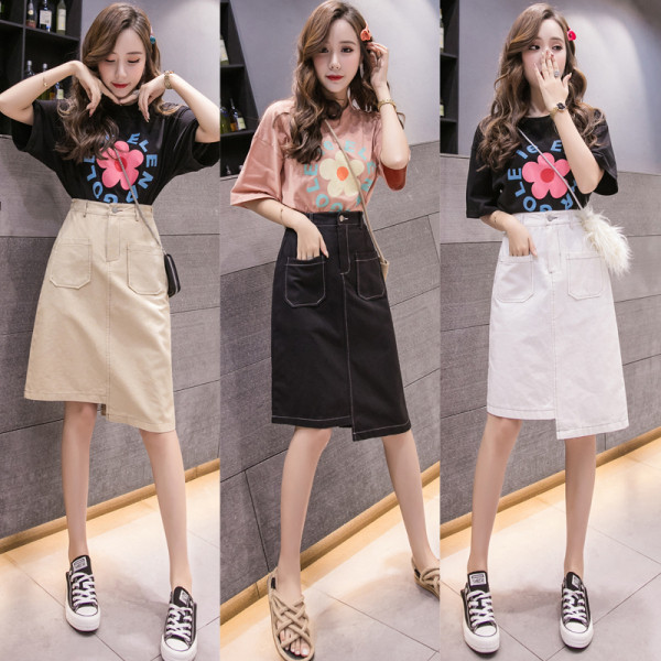 Alkalmi női szoknya zsebekkel - aszimmetrikus modell