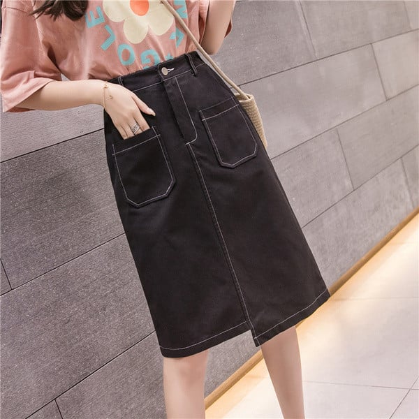 Alkalmi női szoknya zsebekkel - aszimmetrikus modell