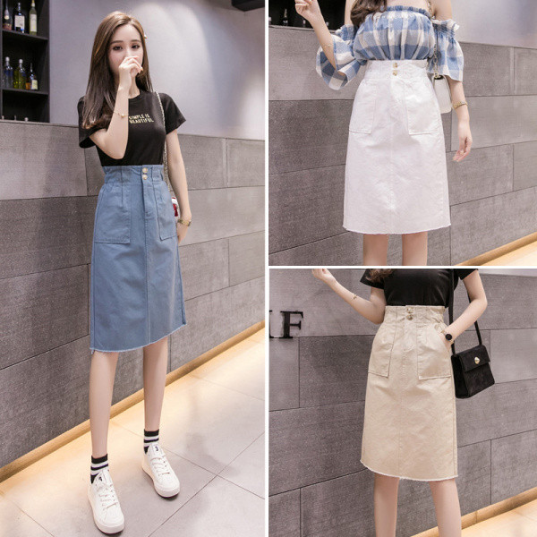 Modern női szoknya magas derékkal és zsebekkel - A vonalú