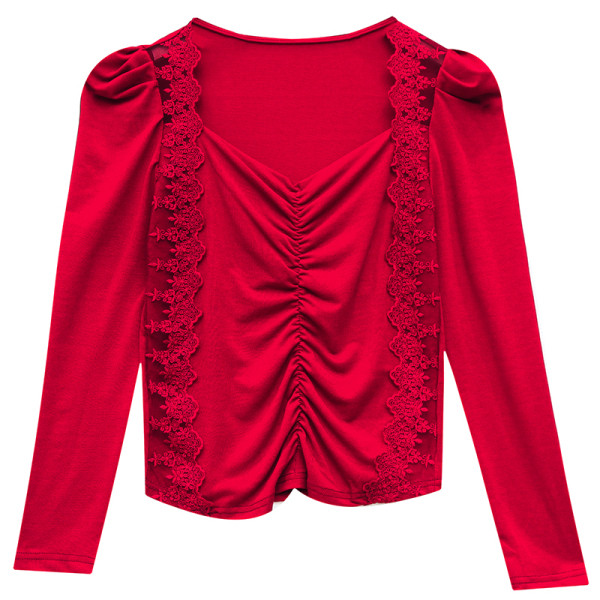 Laisvalaikio moteriškos palaidinės modelis su nėriniais