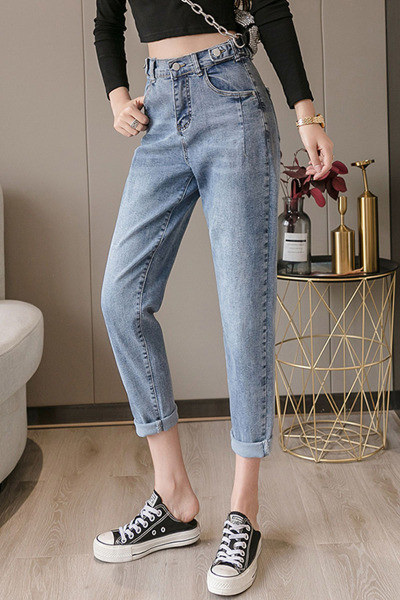 Női alkalmi farmer, magas derékú, egyenes modellel