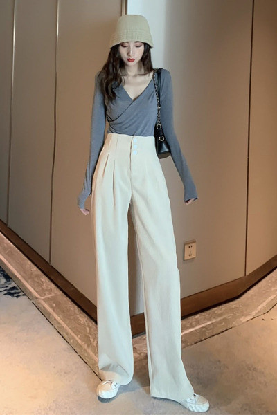 Naiste pikad püksid kõrge vöökohaga laia mudeliga