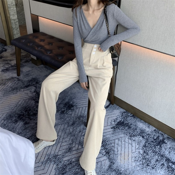 Naiste pikad püksid kõrge vöökohaga laia mudeliga