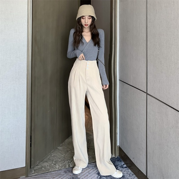 Naiste pikad püksid kõrge vöökohaga laia mudeliga