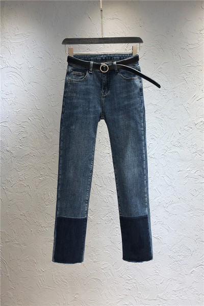 Ikdienas sieviešu džinsi ar augstu vidukli un jostu zilā krāsā