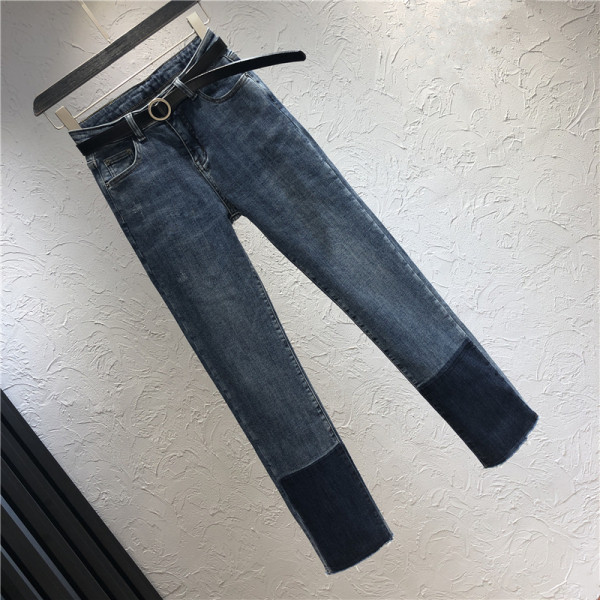 Ikdienas sieviešu džinsi ar augstu vidukli un jostu zilā krāsā