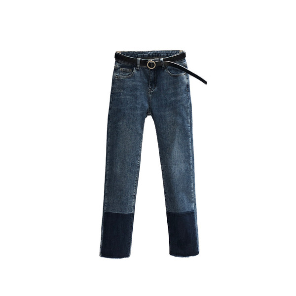 Ikdienas sieviešu džinsi ar augstu vidukli un jostu zilā krāsā