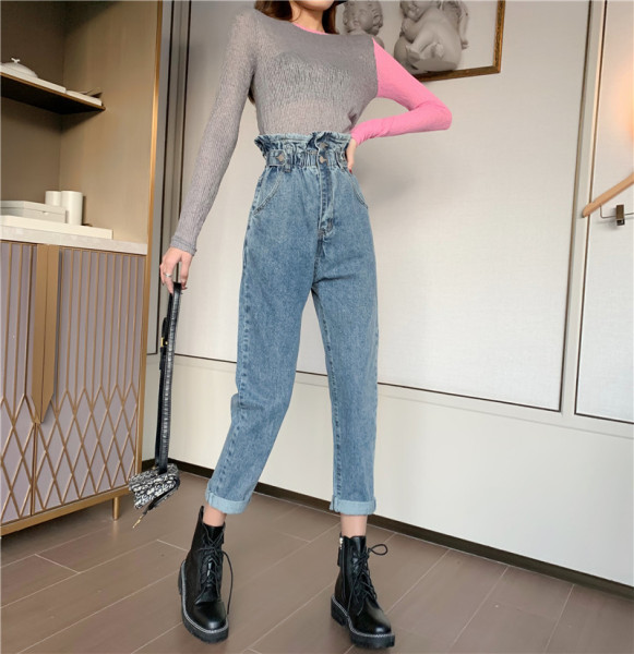 Modern női farmer magas derekú egyenes modellel