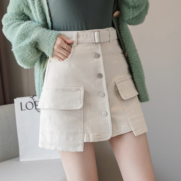 Fusta scurta moderna de dama cu talie inalta si buzunare