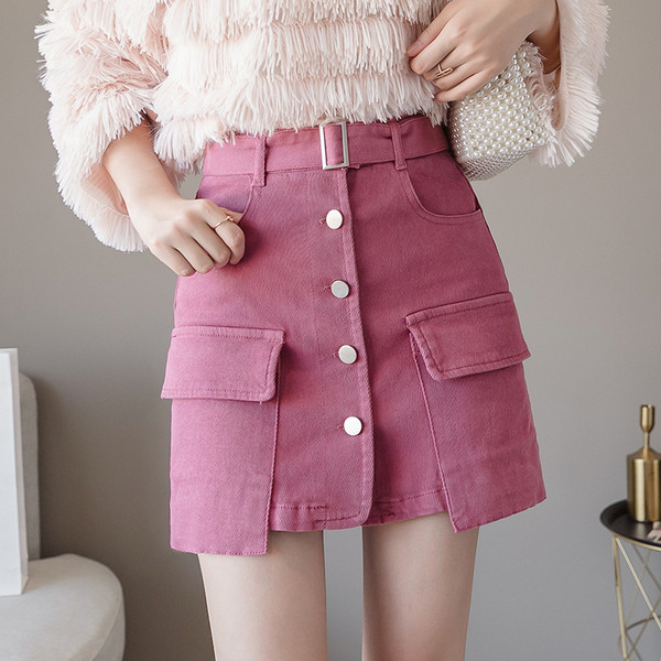 Fusta scurta moderna de dama cu talie inalta si buzunare