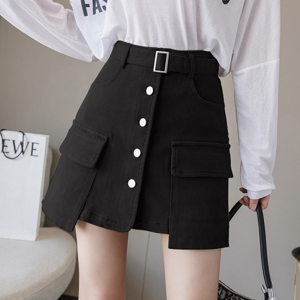 Fusta scurta moderna de dama cu talie inalta si buzunare