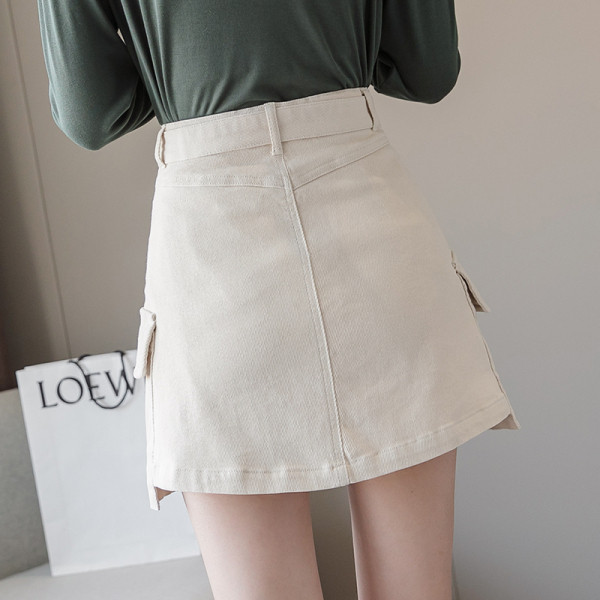 Fusta scurta moderna de dama cu talie inalta si buzunare