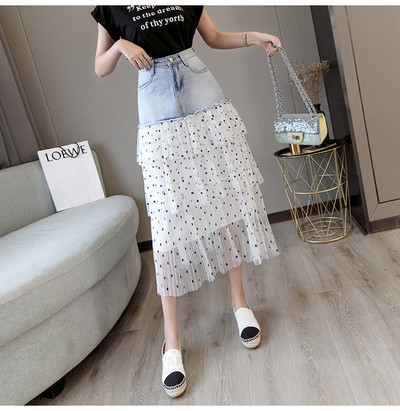 Sieviešu aktuāli gari svārki ar tillu un augstu vidukli