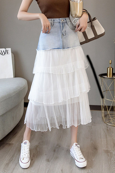 Sieviešu aktuāli gari svārki ar tillu un augstu vidukli