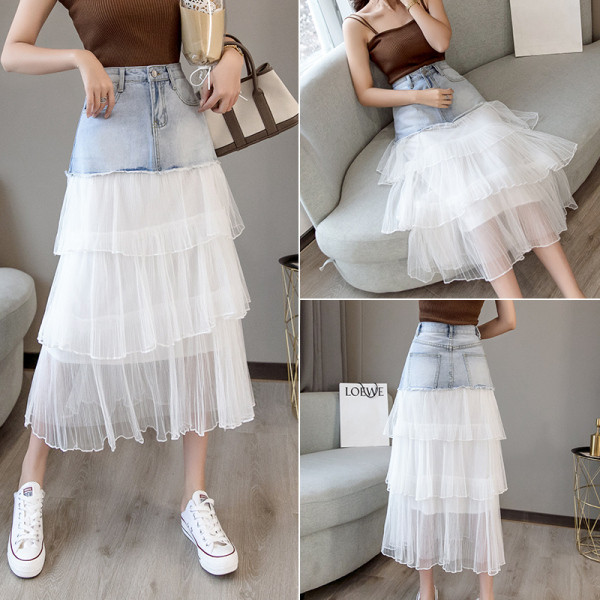 Sieviešu aktuāli gari svārki ar tillu un augstu vidukli