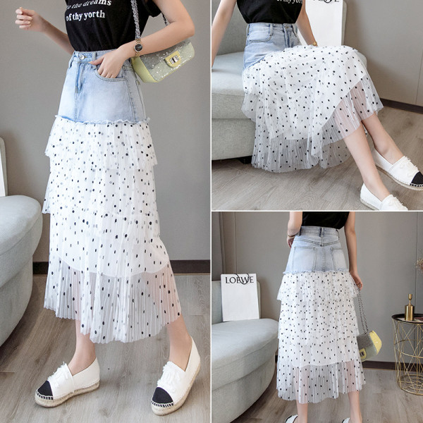 Sieviešu aktuāli gari svārki ar tillu un augstu vidukli