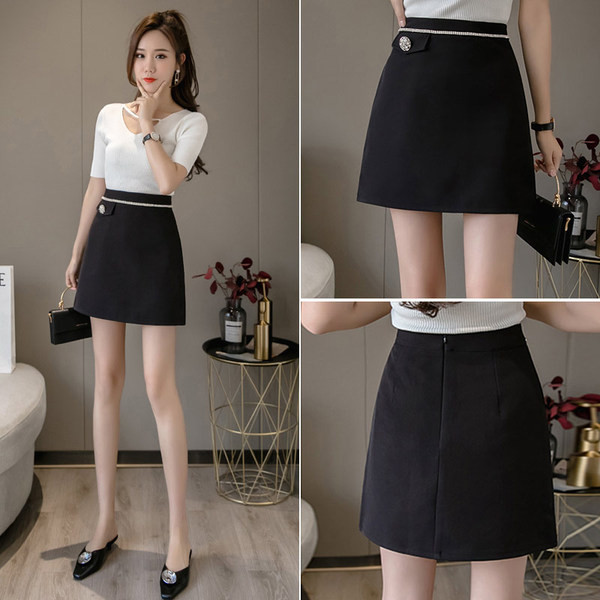 Дамска елегантна пола с висока талия и декоративни камъни